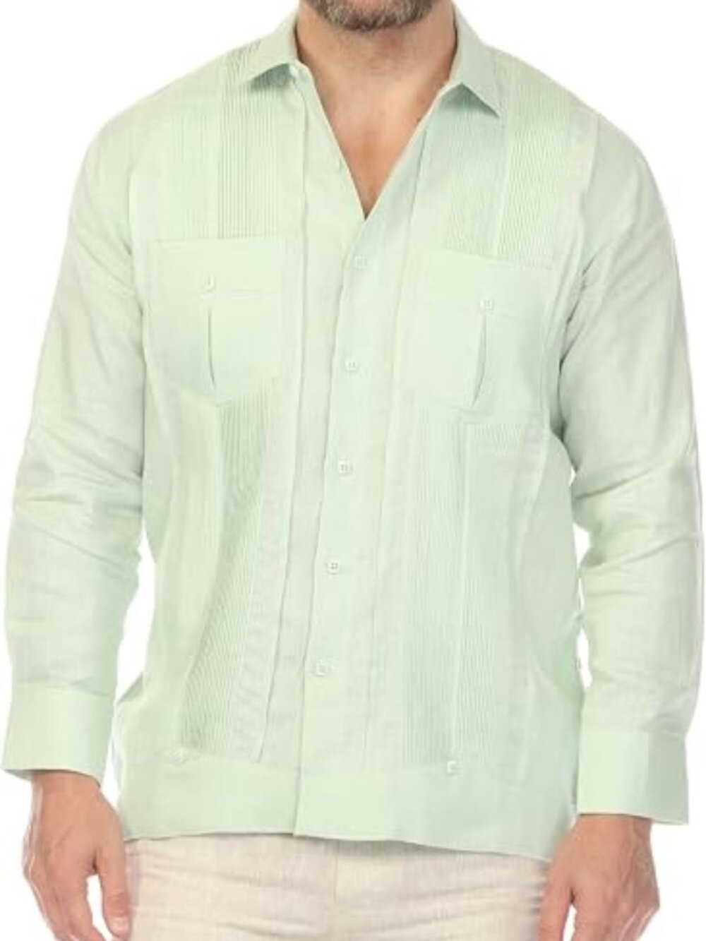 Men's 100% Linen Two Pocket Guayabera Shirt with Multi Pleating SAGE M-2X